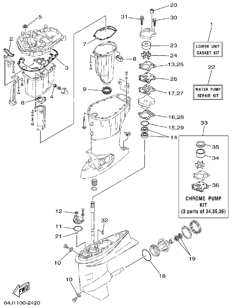 Yamaha F50A, FT50B REPAIR KIT 4 parts diagram